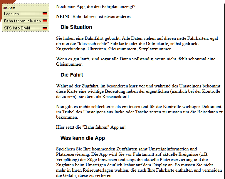Bild der Bahnfahren App Webseite