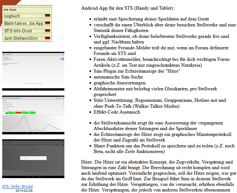 Bild der STS Infodroid App Webseite